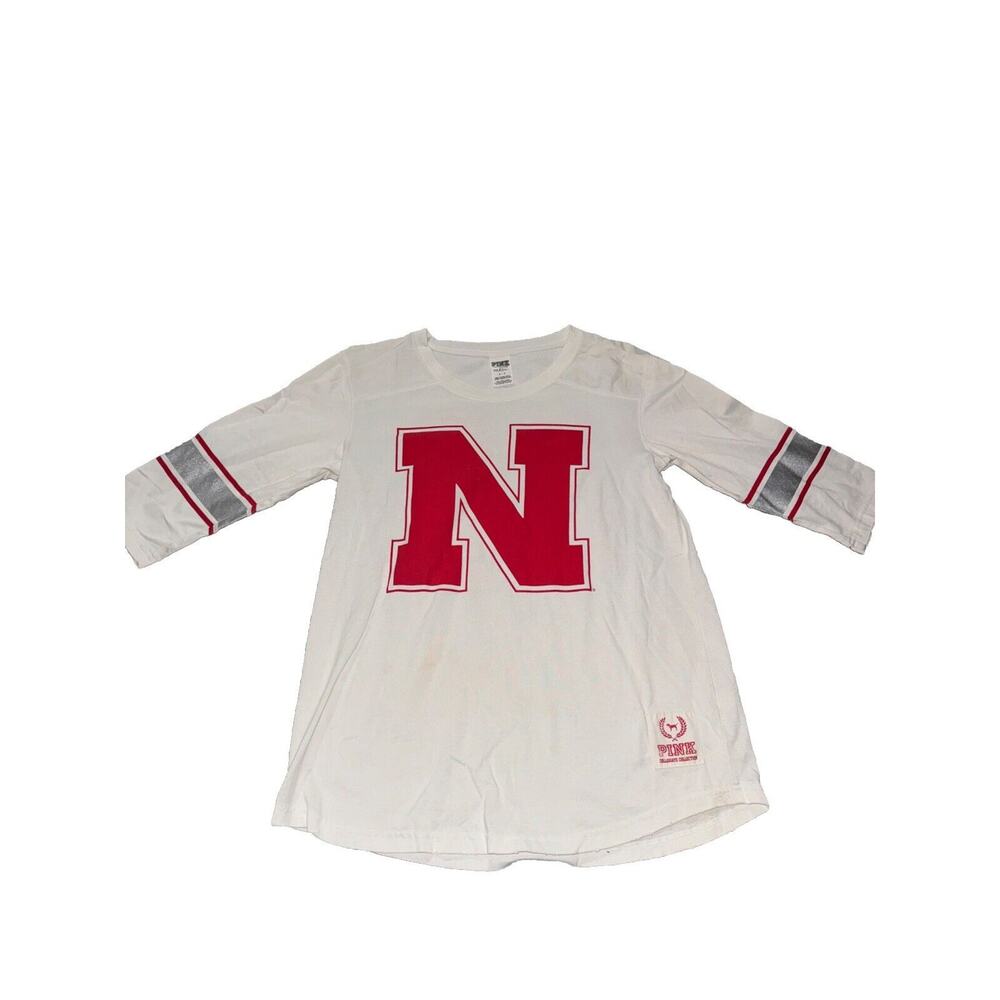 Women’s Victoria Secret Pink Nebraska Cornhuskers Varsity Shirt Small 3/4 U8